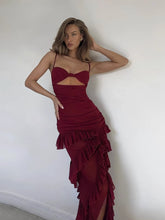 A Cutout Side-Slit Backless Mesh Halter Dress